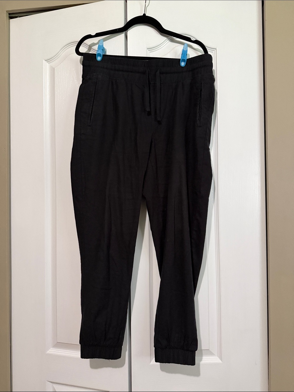 Denver Hayes Black Drawstring Jogger Pants Linen Ankle pants large